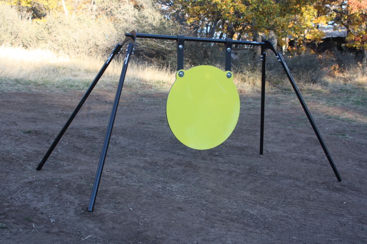 a steel gong for target shooting supported on an A frame